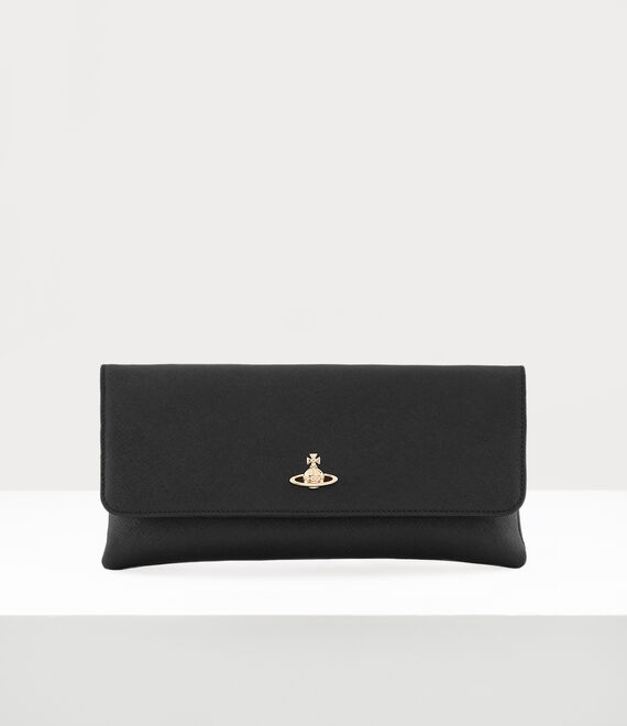 Vivienne Westwood Saffiano Clutch Bag With Flap in BLACK